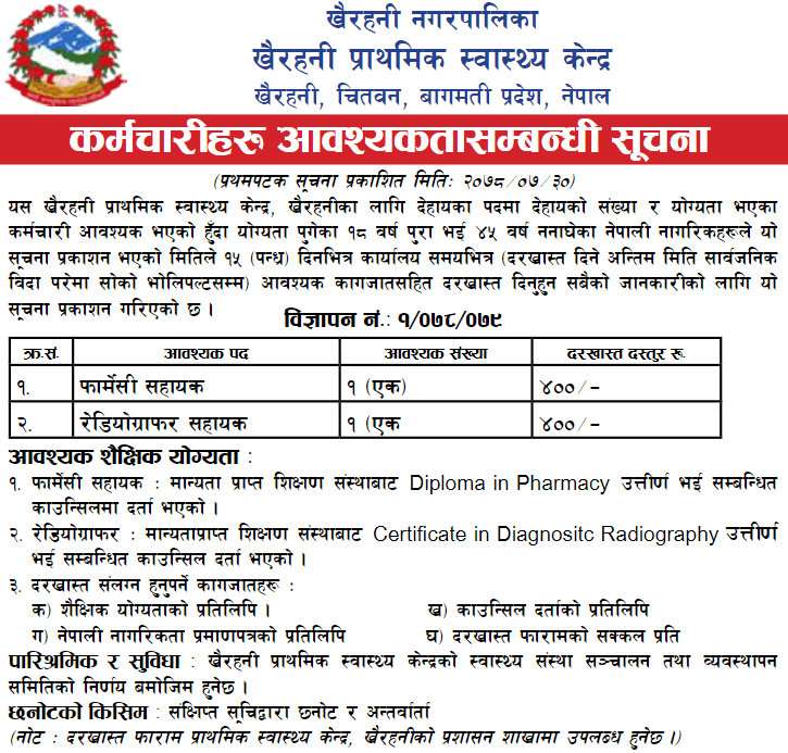 job-vacancy-in-khairahani-nagarpalika-job-vacancy-for-pharmacy