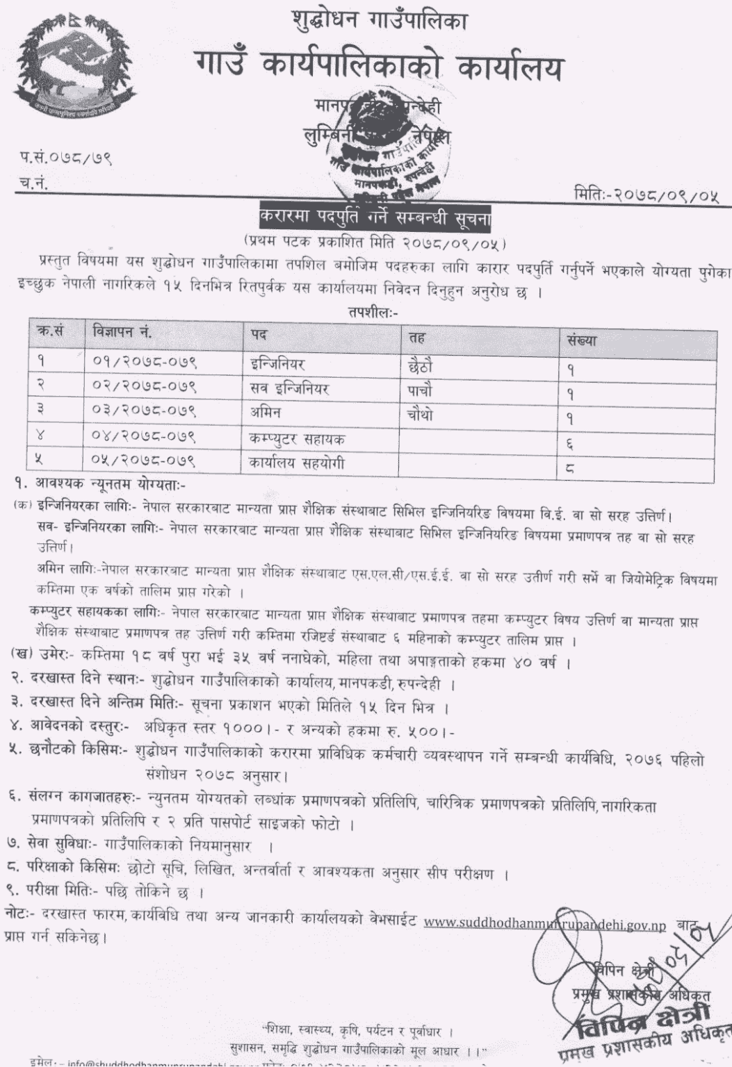 job-vacancy-in-suddhodhan-gaupalika-ruapndehi-job-vacancy-for-engineer